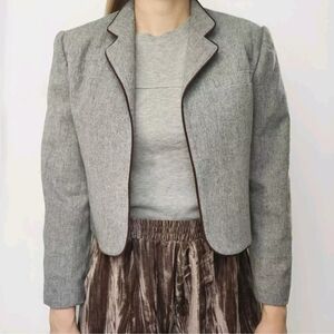 Sportables Vintage Wool Blend Gray Open Front Blazer Cropped Size 12 (Small)